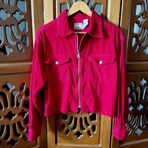 90s Vintage RELAY the Blues 100% Fun Wear Red Corduroy Jacket Size Small